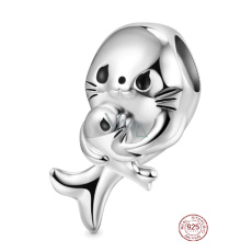 Charm Sterlingové stříbro 925 Tuleň s miminkem - mateřská láska, korálek na náramek zvíře
