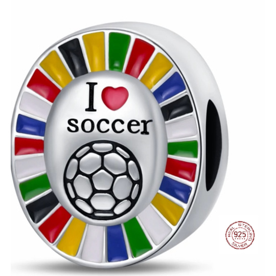 Charm Sterlingové stříbro 925 Mistrovství Evropy fotbal, korálek na náramek sport Charm Sterlingové stříbro 925 Mistrovství Evropy fotbal, korálek na náramek sport