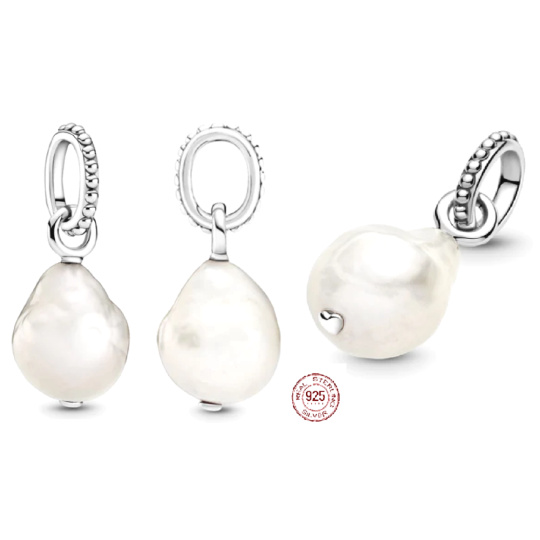 Charm Sterlingové stříbro 925 Perla syntetická, přívěsek na náramek symbol