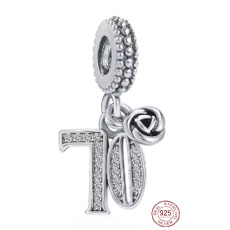 Charm Sterlingové stříbro 925 70 výročí, přívěsek růže na náramek