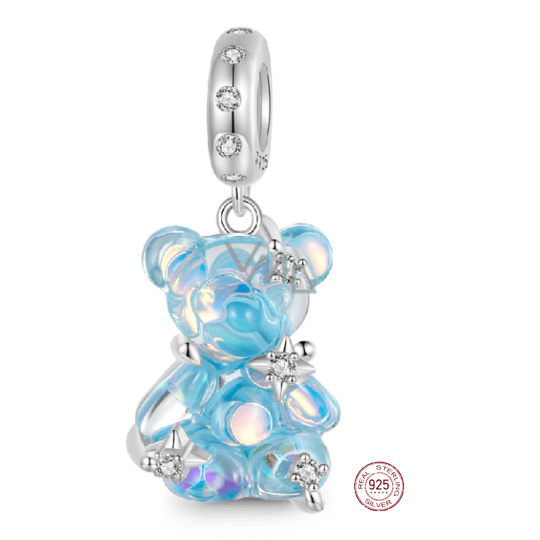 Charm Sterlingové stříbro 925 Medvěd modrý fantastický sen, přívěsek na náramek zvíře