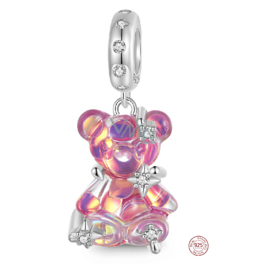 Charm Sterlingové stříbro 925 Medvěd duhový fantastický sen, přívěsek na náramek zvíře