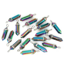 Hematit duhový Kyvadlo šestihran přívěsek přírodní kámen 41 x 13 mm, ručně vyřezávaný, kámen zdravé krve