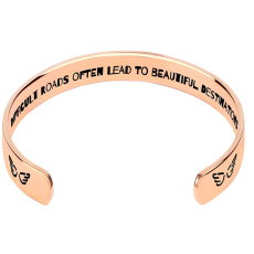 Nerezová ocel náramek pozlacený s gravírováním Těžké cesty..., otevřená manžeta, 2,5 mm