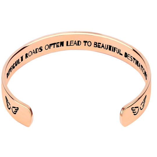 Nerezová ocel náramek pozlacený s gravírováním Těžké cesty..., otevřená manžeta, 2,5 mm