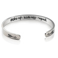 Nerezová ocel náramek stříbrný s gravírováním Vzbuď se..., otevřená manžeta, 4 mm