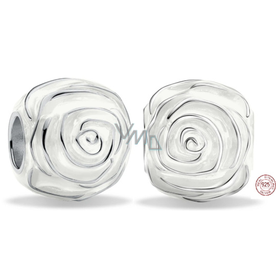 Charm Sterlingové stříbro 925 Bílá růže v květu, korálek na náramek květina