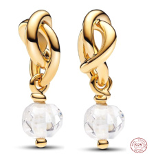 Charm Sterlingové stříbro 925 Propletený fazetovaný kruh věčnosti průhledný, přívěsek na náramek symbol duben Charm Sterlingové stříbro 925 Propletený fazetovaný kruh věčnosti průhledný, přívěsek na náramek symbol duben