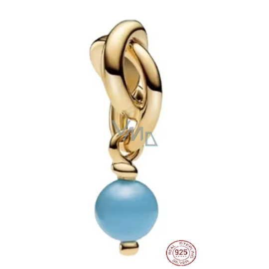 Charm Sterlingové stříbro 925 Propletený kruh věčnosti perla modrá, přívěsek na náramek symbol prosinec Charm Sterlingové stříbro 925 Propletený kruh věčnosti perla modrá, přívěsek na náramek symbol prosinec