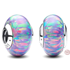 Zawieszka ze srebra 925 Sterling Opalescencyjny fioletowy kryształ, koralik do bransoletki symbol