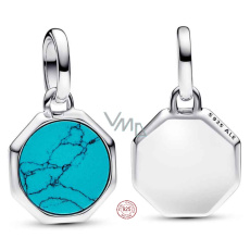 Charm Sterlingové stříbro 925 Mini medailon tyrkysově modrý imitace Tyrkys, přívěsek na náramek symbol