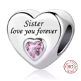Charm Sterlingové stříbro 925 Sestra tě miluje navždy srdce, korálek na náramek rodina