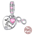 Charm Sterlingové stříbro 925 Sestry navěky dvojité srdce a nekonečno, 3v1 přívěsek na náramek láska