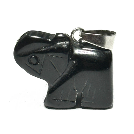 Achát černý Slon přívěsek přírodní kámen, ručně broušená figurka 1,8 x 2,5 x 8 mm, dodává odvahu a sílu
