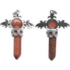 Goldstone zlatý kříž ze slitiny a přírodního kamene 5,3 x 3,7 x 12 mm, kámen ambicí