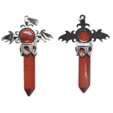 Jaspis kříž ze slitiny a přírodního kamene 5,3 x 3,7 x 12 mm