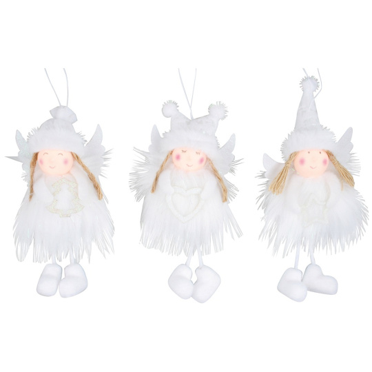 Anděl na zavěšení bílý se střapatou sukýnkou 12 cm 1 kus