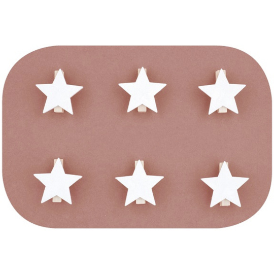 Hvězda dřevěná bílá 4 cm na kolíčku 6 kusů