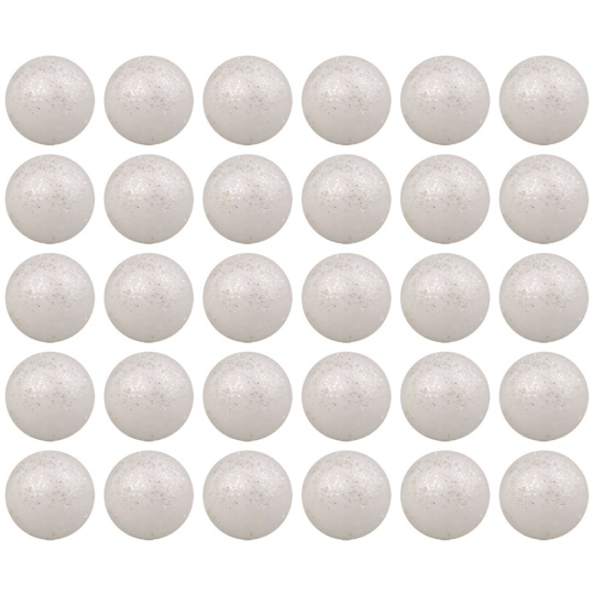 Kuličky bílé polystyrénové glitrové cca 2 cm, 30 kusů