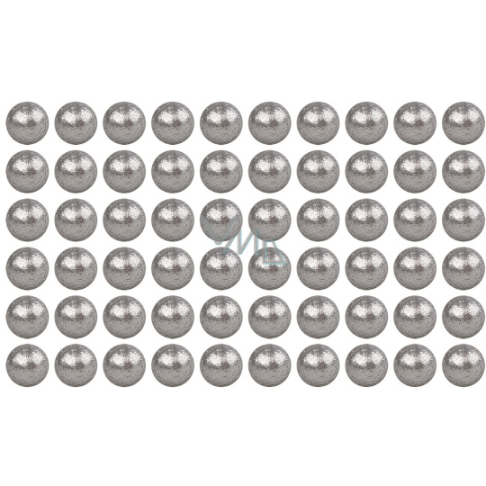 Kuličky stříbrné polystyrénové glitrové cca 1,5 cm, 60 kusů Kuličky stříbrné polystyrénové glitrové cca 1,5 cm, 60 kusů