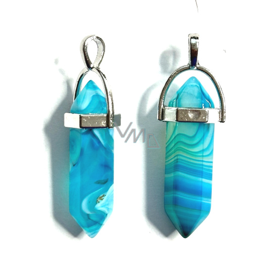 Achát modrý Kyvadlo šestihran přívěsek přírodní kámen 41 x 13 mm, ručně vyřezávaný, kámen stability a podpory Achát modrý Kyvadlo šestihran přívěsek přírodní kámen 41 x 13 mm, ručně vyřezávaný, kámen stability a podpory