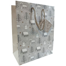 Nekupto Dárková papírová taška 23 x 18 x 10 cm Domečky, sněhuláci stříbrná Nekupto Dárková papírová taška 23 x 18 x 10 cm Domečky, sněhuláci stříbrná