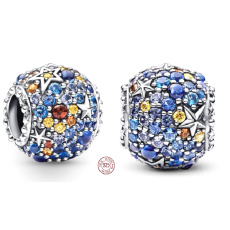 Charm Sterlingové stříbro 925 Planeta Merkur a třpytivé hvězdy, korálek na náramek vesmír