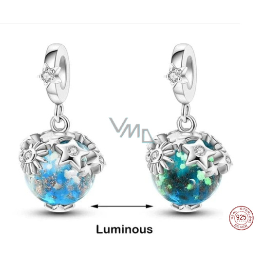 Charm Sterlingové stříbro 925 Planeta Země - záře v temné planetě, přívěsek na náramek vesmír