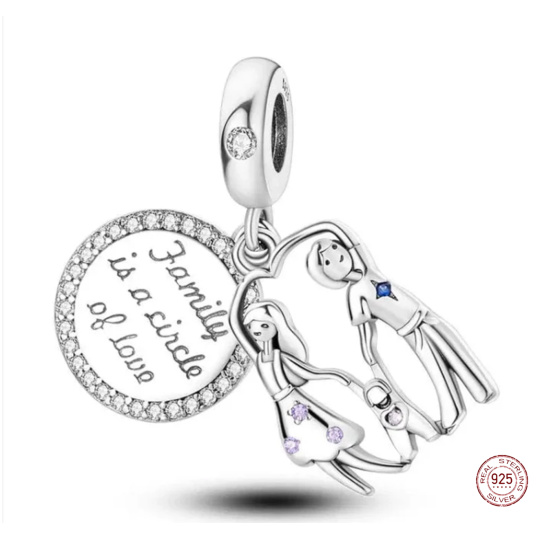 Charm Sterlingové stříbro 925 Rodina je kruh lásky, přívěsek na náramek rodina
