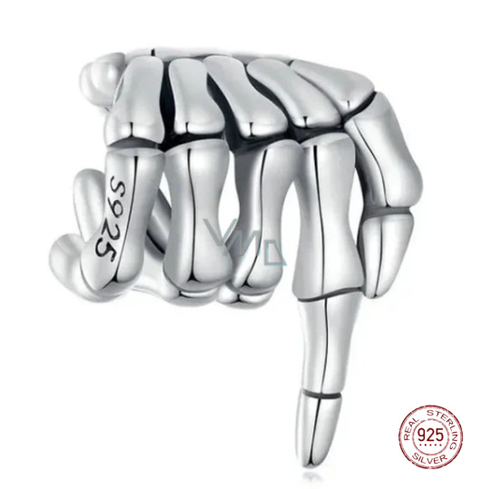 Charm Sterlingové stříbro 925 Ruka kostlivce, korálek na náramek Halloween