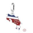 Charm Sterlingové stříbro 925 Kostarika vlajka - houpající se mapa, přívěsek na náramek cestování