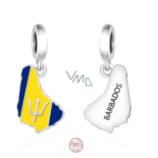 Charm Sterlingové stříbro 925 Barbados vlajka - houpající se mapa, přívěsek na náramek cestování