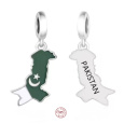 Charm Sterlingové stříbro 925 Pákistán vlajka - houpající se mapa, přívěsek na náramek cestování