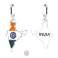 Charm Sterlingové stříbro 925 Indie vlajka - houpající se mapa, přívěsek na náramek cestování