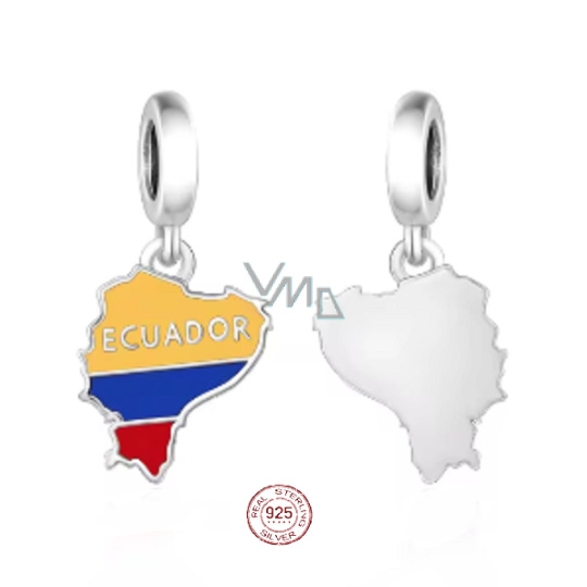 Charm Sterlingové stříbro 925 Ekvádor vlajka - houpající se mapa, přívěsek na náramek cestování Charm Sterlingové stříbro 925 Ekvádor vlajka - houpající se mapa, přívěsek na náramek cestování