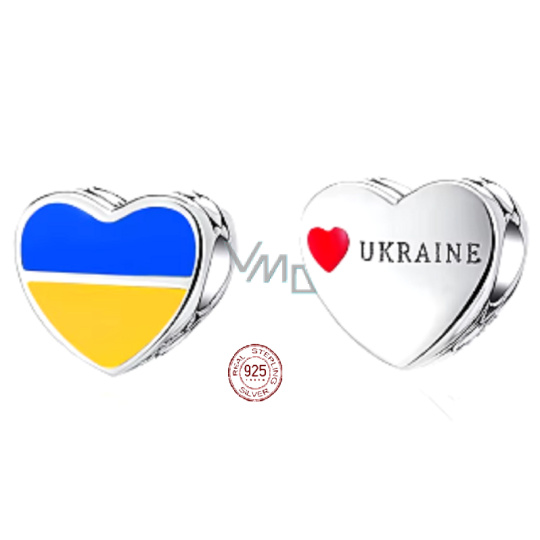 Charm Sterlingové stříbro 925 Ukrajina vlajka - srdce, korálek na náramek cestování