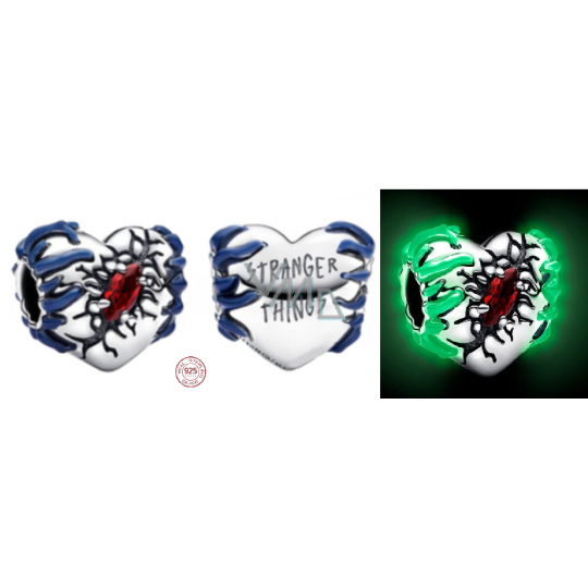 Charm Sterlingové stříbro 925 Stranger Things, Srdce - Srdeční kouzlo zářící ve tmě, luminozní korálek na náramek film