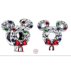 Charm Sterlingové stříbro 925 Mickey vánoční věnec, korálek na náramek vánoce