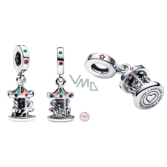 Charm Sterlingové stříbro 925 Santa Claus a jeho soby na palubě, rotujícího kolotoče, přívěsek na náramek vánoce