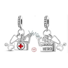 Charm Sterlingové stříbro 925 Lékař 3v1 stetoskop, lékárnička a přívěsek na náramek ve tvaru srdce s křídly zaměstnání Charm Sterlingové stříbro 925 Lékař 3v1 stetoskop, lékárnička a přívěsek na náramek ve tvaru srdce s křídly zaměstnání