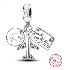 Srebrny naszyj 925 Podróżny naszyj 3w1, globus, paszport, samolot