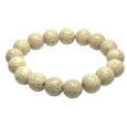 Láva krémová s královskou mantrou Óm, náramek elastický přírodní kámen, kulička 12 mm / 16 - 17 cm, zrozen ze čtyř živlů