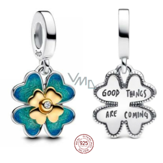 Charm Sterlingové stříbro 925 Čtyřlístek, korálek na náramek štěstí - dobré věci přichází