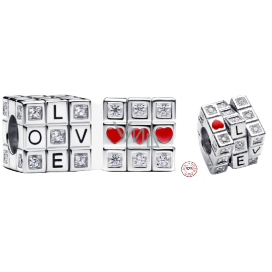 Charm Sterlingové stříbro 925 Pohyblivá hrací kostka, korálek na náramek láska Charm Sterlingové stříbro 925 Pohyblivá hrací kostka, korálek na náramek láska
