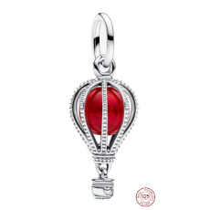 Charm Sterlingové stříbro 925 Horkovzdušný balón Murano červené, přívěsek na náramek cestování