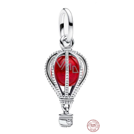 Charm Sterlingové stříbro 925 Horkovzdušný balón Murano červené, přívěsek na náramek cestování Charm Sterlingové stříbro 925 Horkovzdušný balón Murano červené, přívěsek na náramek cestování