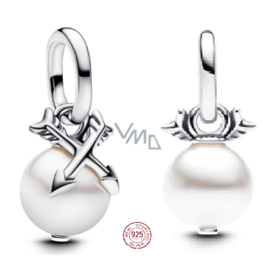 Charm Sterlingové stříbro 925 Mini medailon Perly a šípy, přívěsek na náramek láska