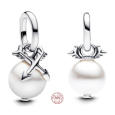 Charm Sterlingové stříbro 925 Mini medailon Perly a šípy, přívěsek na náramek láska Charm Sterlingové stříbro 925 Mini medailon Perly a šípy, přívěsek na náramek láska