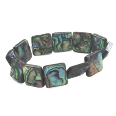 Paua mušle / Abalon s duhovou hrou barev náramek 14 x 14 mm / 16 - 17 cm, symbol ochrany a životní rovnováhy