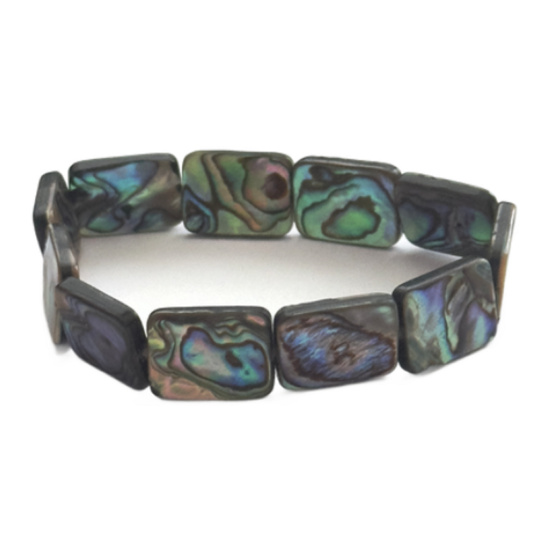 Paua mušle / Abalon s duhovou hrou barev náramek 12 x 16 mm / 16 - 17 cm, symbol ochrany a životní rovnováhy